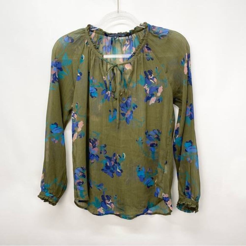 French Connection Silk Blouse Size 10 Floral Long Sleeve Tie Neck